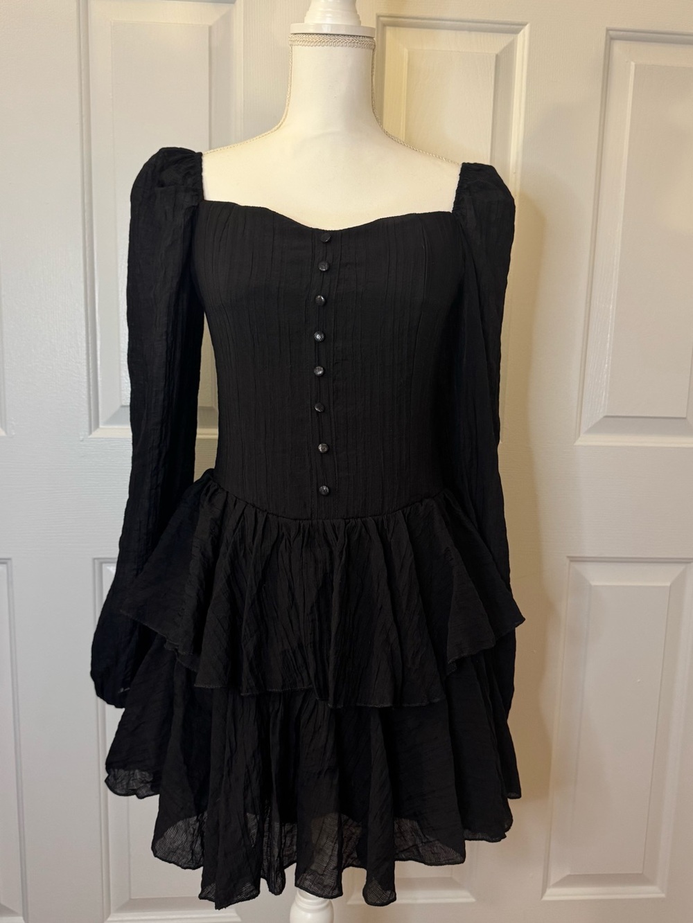 Black Long-Sleeve Tiered Mini Dress Witchy Costume
